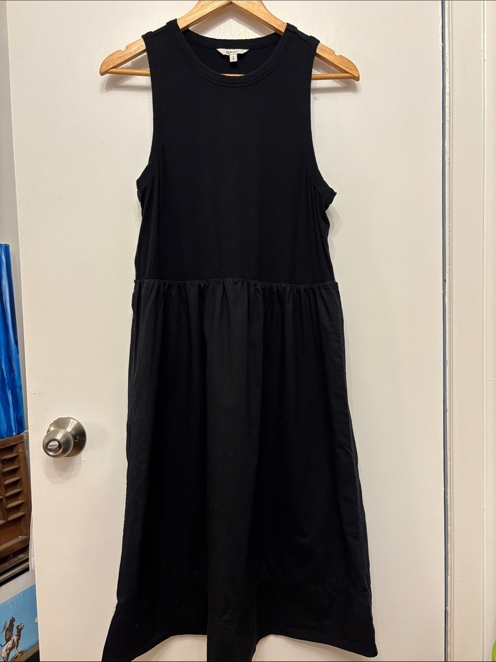 Reitmans Black Ribbed Stretchy Top Smooth Fabric Bottom Tank Dress